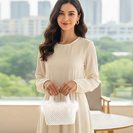 Feather Embellished Open Top Mini Tote Bag