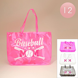 12PCS - Transparent Clear Baseball Printed Shoulder Tote Bags