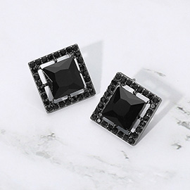 Square Cut Gemstone Framed Evening Stud Earrings