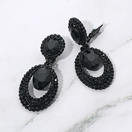 Oval Halo Drop Evening Clip On Earrings