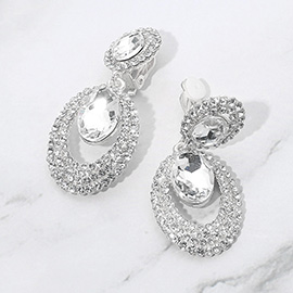 Oval Halo Drop Evening Clip On Earrings