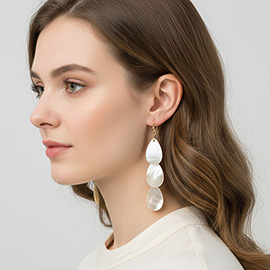 Triple Mother of Pearl Teardrop Disc Drop Chain Earrings