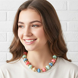 Chunky Resin Disc Metal Ball Beaded Statement Necklace