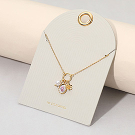 18K Gold Dipped Floral Pearl Charm Pendant Necklace