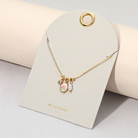 18K Gold Dipped Floral Pearl Stone Bezel Charm Pendant Necklace