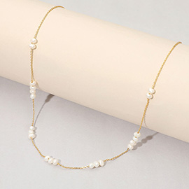18K Gold Dipped Fresh Water Pearl Beaded Station Necklace