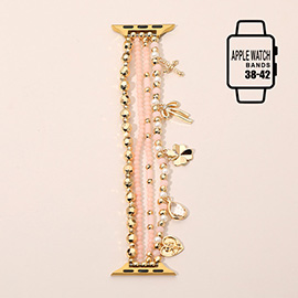 Bow Clover Heart Cross Charm Dangle Floral Ceramic Ball Pearl Beaded Multi Layered Apple Watch Band