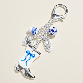 Bow Accent Cowboy Boot Charm Bag Charm Keychain