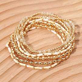 8PCS - Seed Beaded Stretch Multi Layered Bracelets