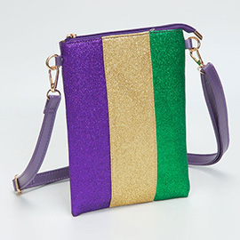 Glittered Vertical Strip Mardi Gras Flat Mini Crossbody Bag