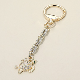 14k Gold Plated CZ Stone PAved Turtle Drop Keychain Bag Charm
