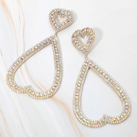 Bold Rhinestone Studded Open Heart Drop Dangle Statement Evening Earrings