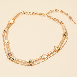 Bar Metal Charm Beaded Layered Necklace