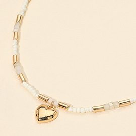 Puffy Metal Heart Pendant Beaded Necklace