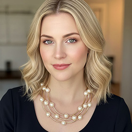 Pearl Ball Metal Bar Beaded Double Strand Necklace