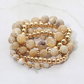 5PCS - Resin Metal Ball Beaded Stretch Multi Layered Bracelets
