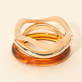 3PCS - Geometric Mixed Resin Metal Stackable Bangle Multi Layered Bracelets