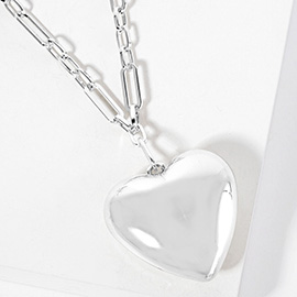 Gold Dipped Bold Puffy Heart Pendant Paperclip Link Chain Necklace