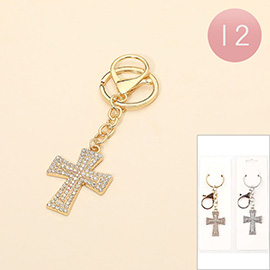 Rhinestone Paved Cross Charm Drop Bag Charm Keychain
