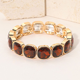Square Cut Gem Beaded Stretch Evening Bracelet