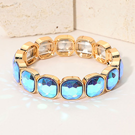 Square Cut Gem Beaded Stretch Evening Bracelet