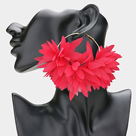 Oversized Fabric Floral Petal Statement Hoop Earrings