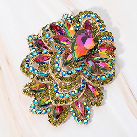 Crystal Pave Leaf Cluster Pin Brooch