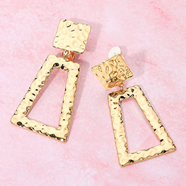 Geometric Hammered Metal Drop Clip On Earrings