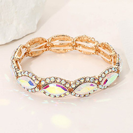 Faceted Marquise Cut Stone Beaded Stretch Evening Bracelet