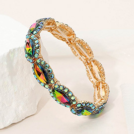 Faceted Marquise Cut Stone Beaded Stretch Evening Bracelet