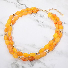 Chunky Oval Resin Pebble Beaded Layered Statement Necklace