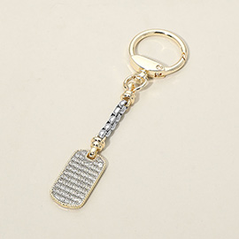 14K Gold Plated Two Tone CZ Stone Paved Dog Tag Charm Drop Keychain Bag Charm