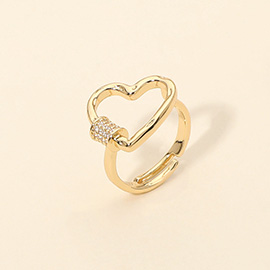 SECRET BOX_14K Gold Dipped Heart Carabiner Accent Adjustable Ring