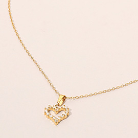 SECRET BOX_Stainless Steel Stone Paved Open Heart Pendant Necklace