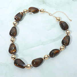 Chunky Resin Marbled Pebble Beaded Necklace