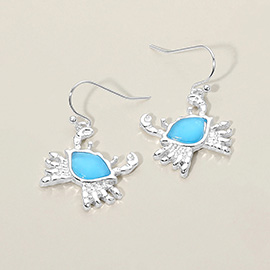 Sea Glass Crab Charm Drop Dangle Earrings