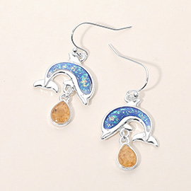 Dolphin Teardrop Charm Dangle Earrings