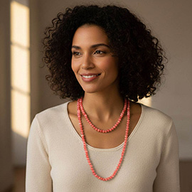 Marbled Flat Beaded Layering Long Necklace