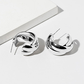 White Gold Dipped Chunky Crisscross Hoop Earrings