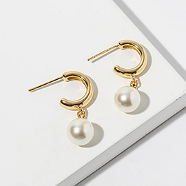 Gold Dipped Pearl Drop Mini Hoop Earrings