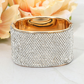 Wide Rhinestone Paved Hinged Evening Bangle Bracelet