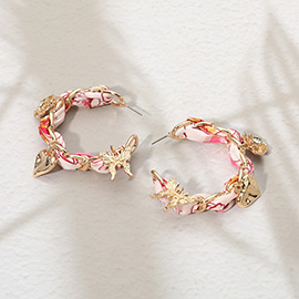 Flower Butterfly Heart Charm Fabric Scarf Hoop Earrings