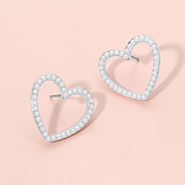 Pearl Trim Open Heart Stud Earrings