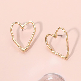 Metal Organic Outline Open Heart Stud Earrings